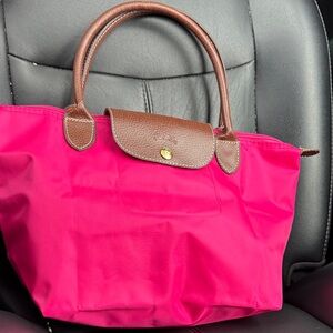 Longchamp Pink Tote Bag with Brown Accents